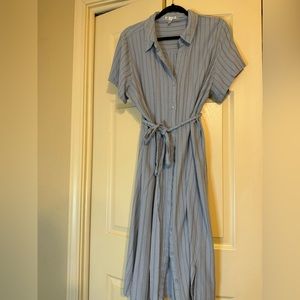 Seven7 blue vertical striped cotton dress 2X